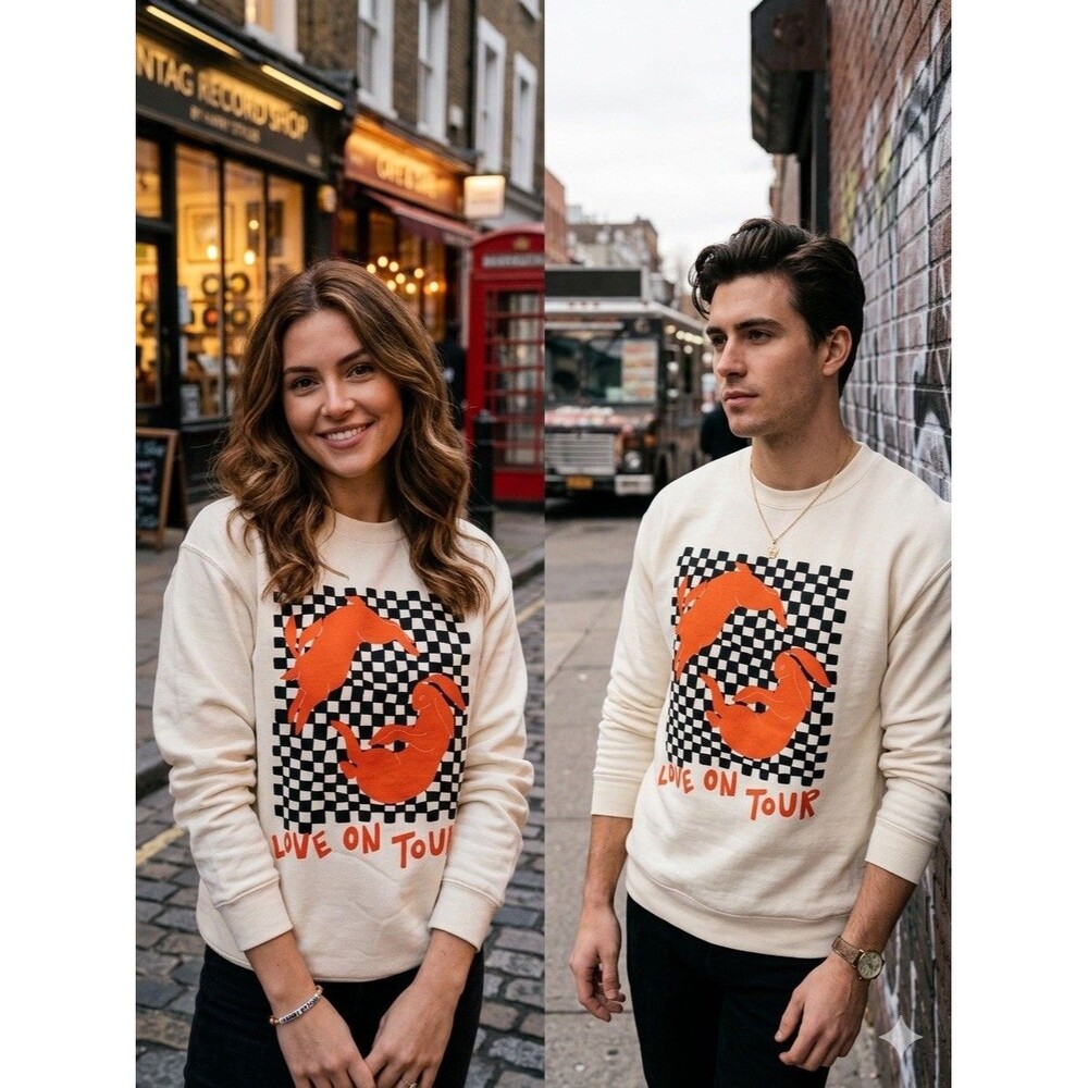 *New Harry Styles Love on Tour Pop Merch Sweatshirt Cream Bunny Checker Unisex L